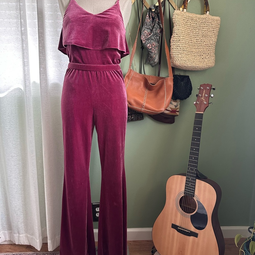 Jack by BB Dakota Velvet Wide-Leg Jumpsuit in Deep Berry